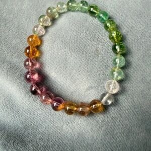Natural Multicolor Tourmaline Bracelet • 7.4mm Transparent Gradient Beads